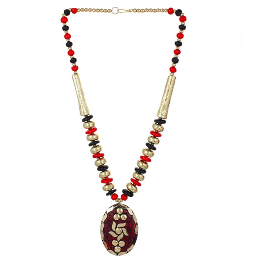 Designer Red and Black Tibetan Style Beads Necklace