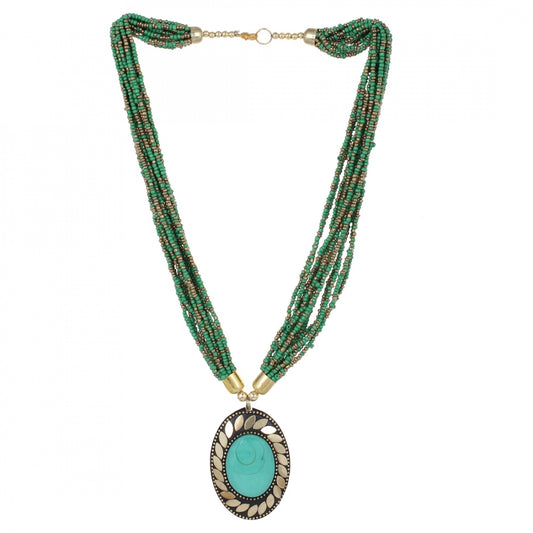 Green Color Beads Designer Tibetan Style Necklace