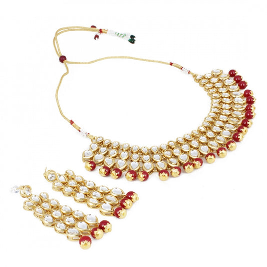 Traditional Maroon Gold Plated Kundan Necklace Set with Earrings