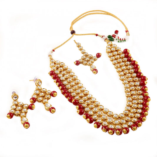 Designer Gold Plated Maroon Kundan Necklace Set