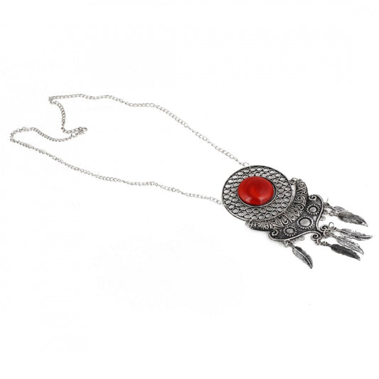 Silver and Red Stone Beads Afgani Silver Necklace