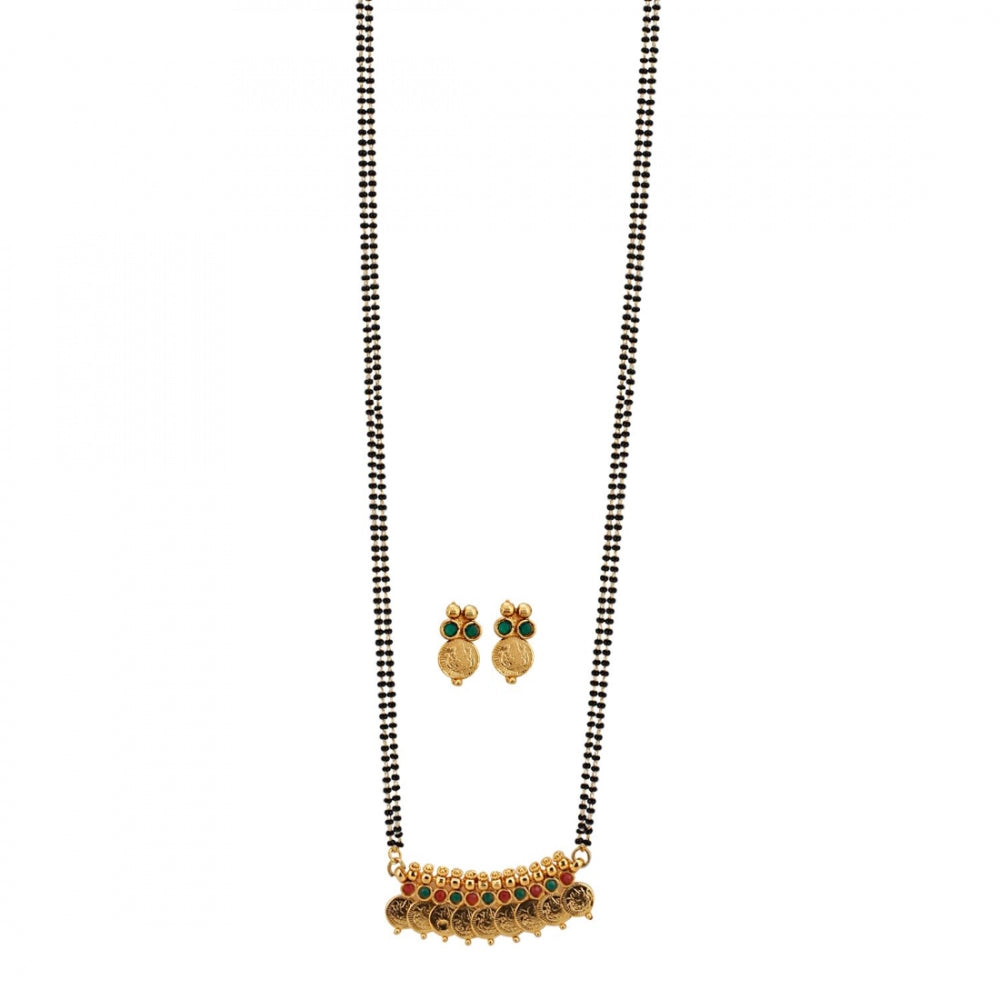 Temple Coin Gold Plated Malgalsutra Necklace With Earrings