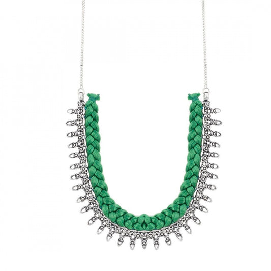 Designer Green Silk Thread German Silver Necklace Set