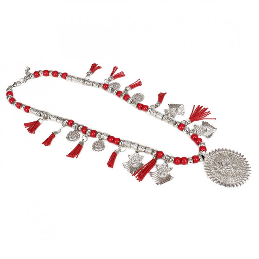 High Finished Red and Silver Beads Necklace