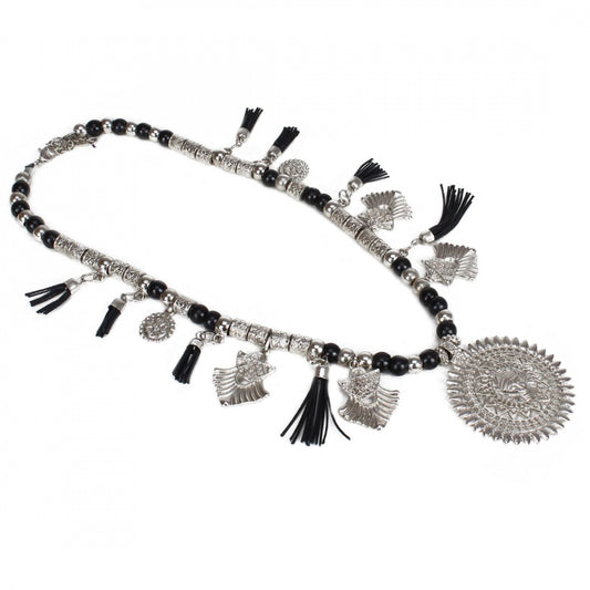 High Finished Silver and Black Beads Necklace
