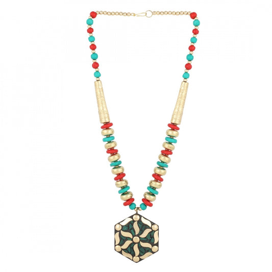 Designer Colourful Metal and Wooden Beads Necklace