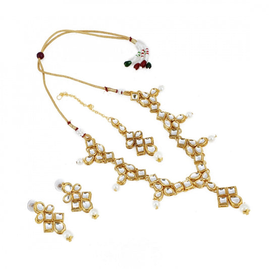 Designer Style Gold Plated Traditional Kundan Necklace with Earrings