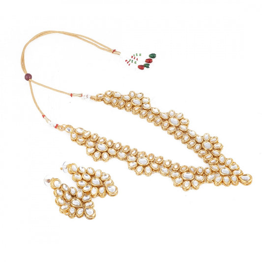 Golden Crystal Jewellery Kundan Necklace Set With Earrings