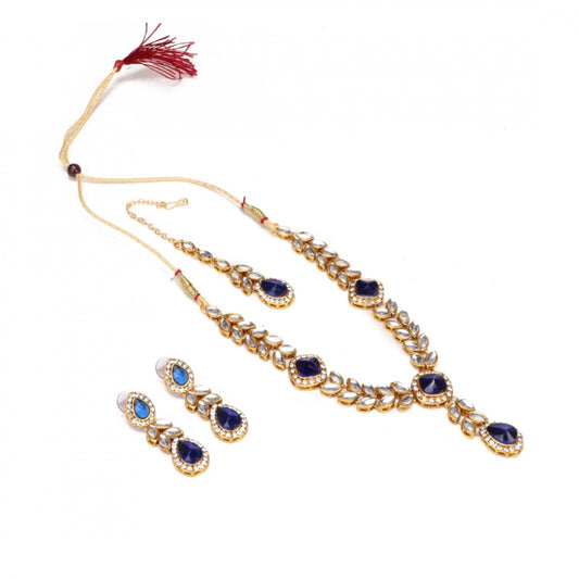 Gold Plated Blue Stone Kundan Necklace Set