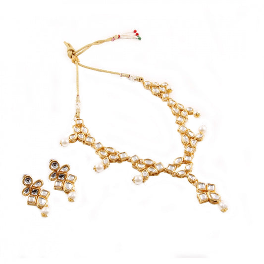 Designer Pearl Gold Plated Kundan Necklace Set