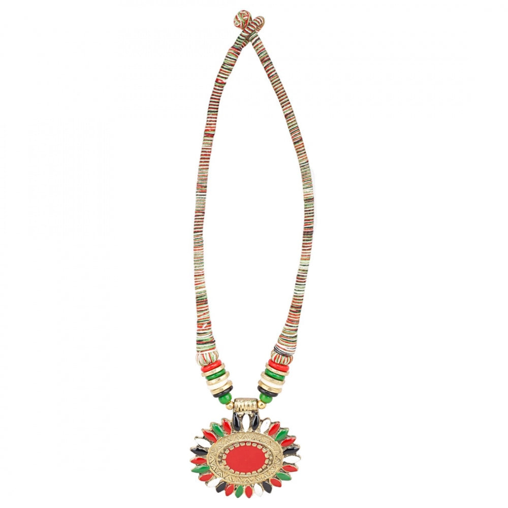 Multicolor Fabric Necklace With Earring Set