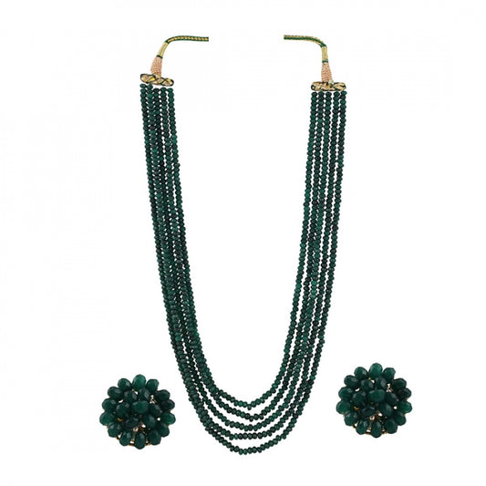 Five Layer Green Crystal Beads Necklace With Earrings