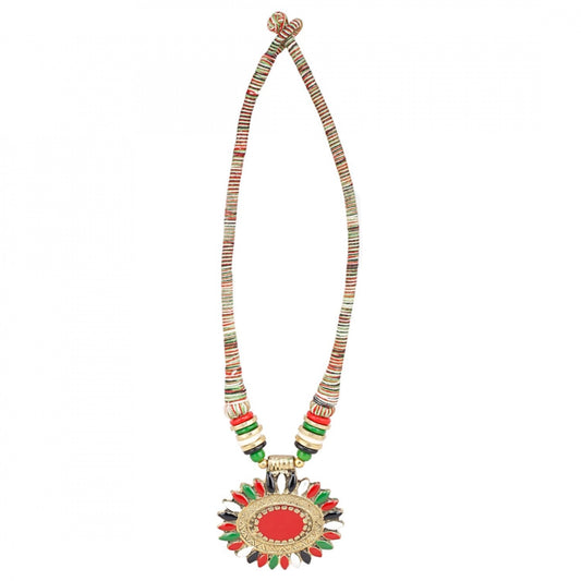 Multicolor Fabric Necklace With Earring Set
