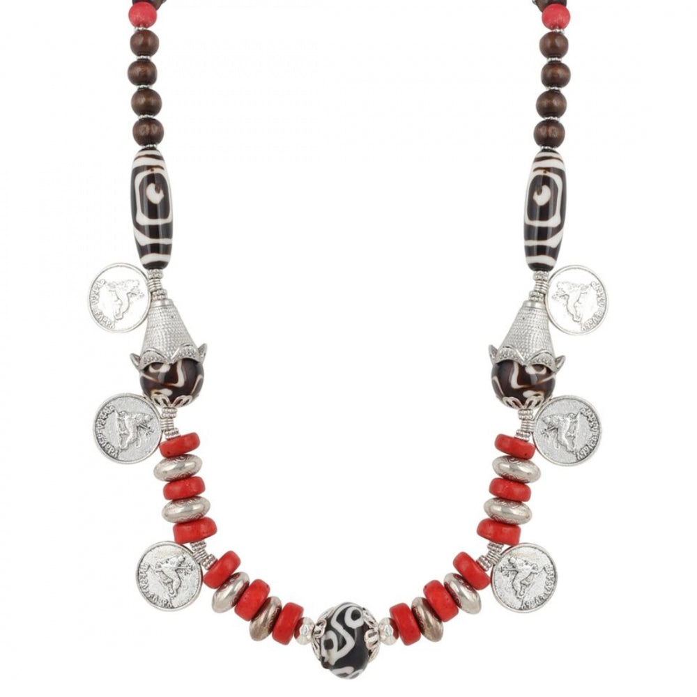 Designer Red Stone and Coin Tibetean Beads Necklace
