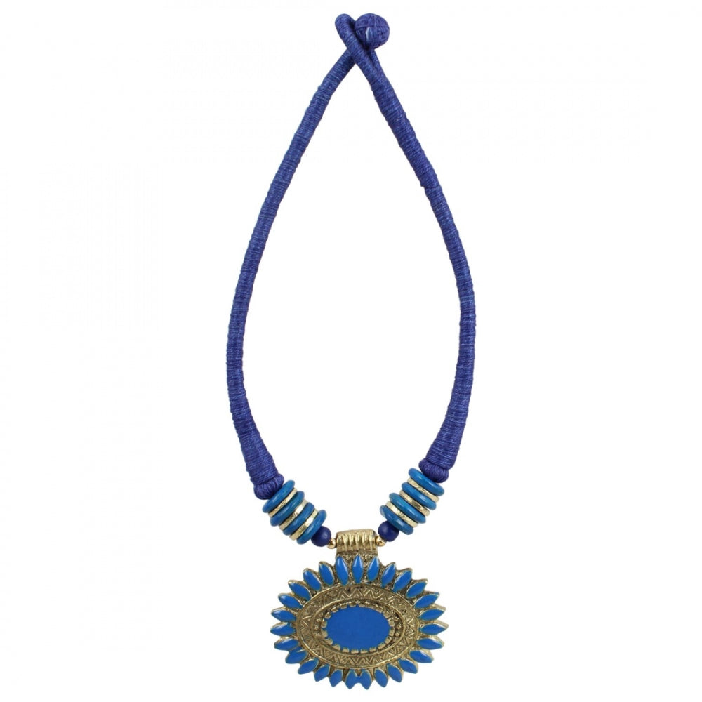 Blue Thread Oxidized Pendant Fashion Necklace