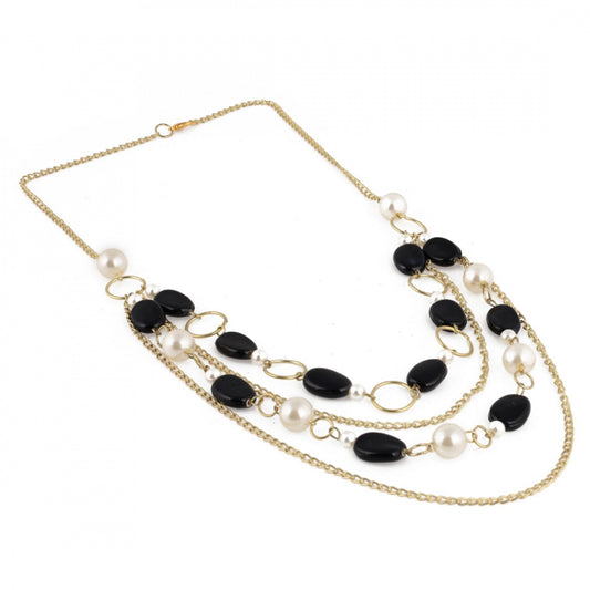Multi Layer Black and White Beads Fancy Necklace