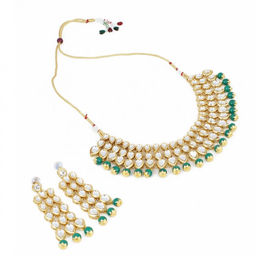 Stylish Gold Plated Kundan Necklace Set Set with Earrings