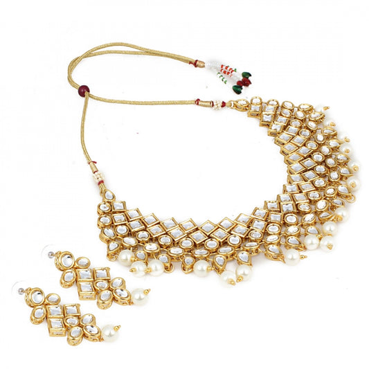 Gold Plated Party Wear Kundan Necklace Set with Earrings