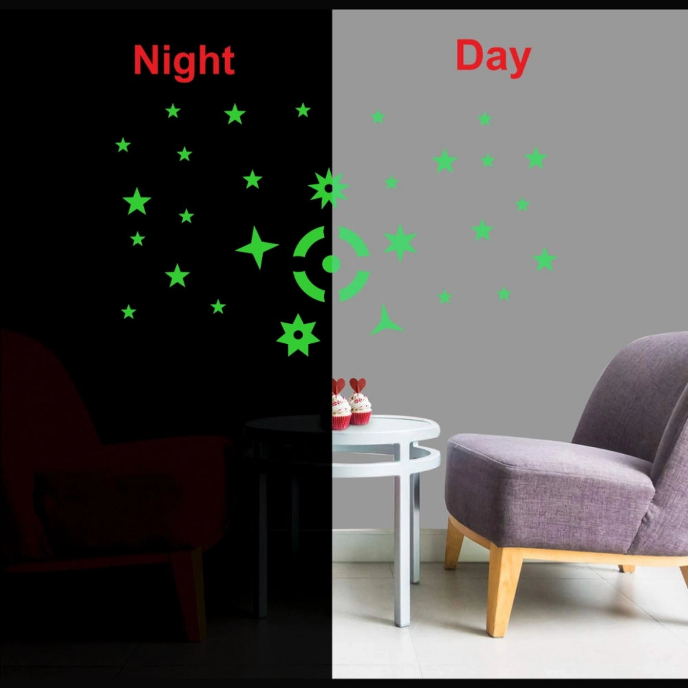 Pretty Green Galaxy Of Stars With Moon Radium Wall Sticker