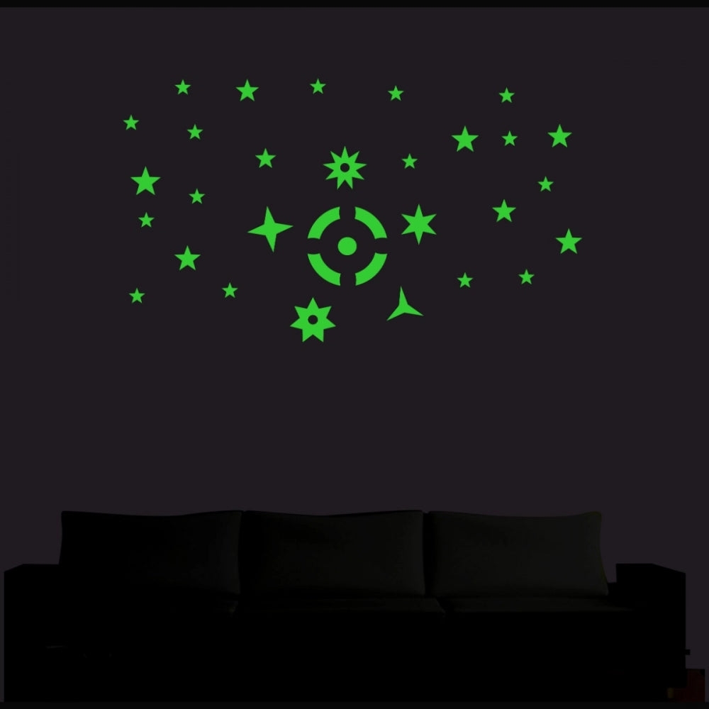 Pretty Green Galaxy Of Stars With Moon Radium Wall Sticker