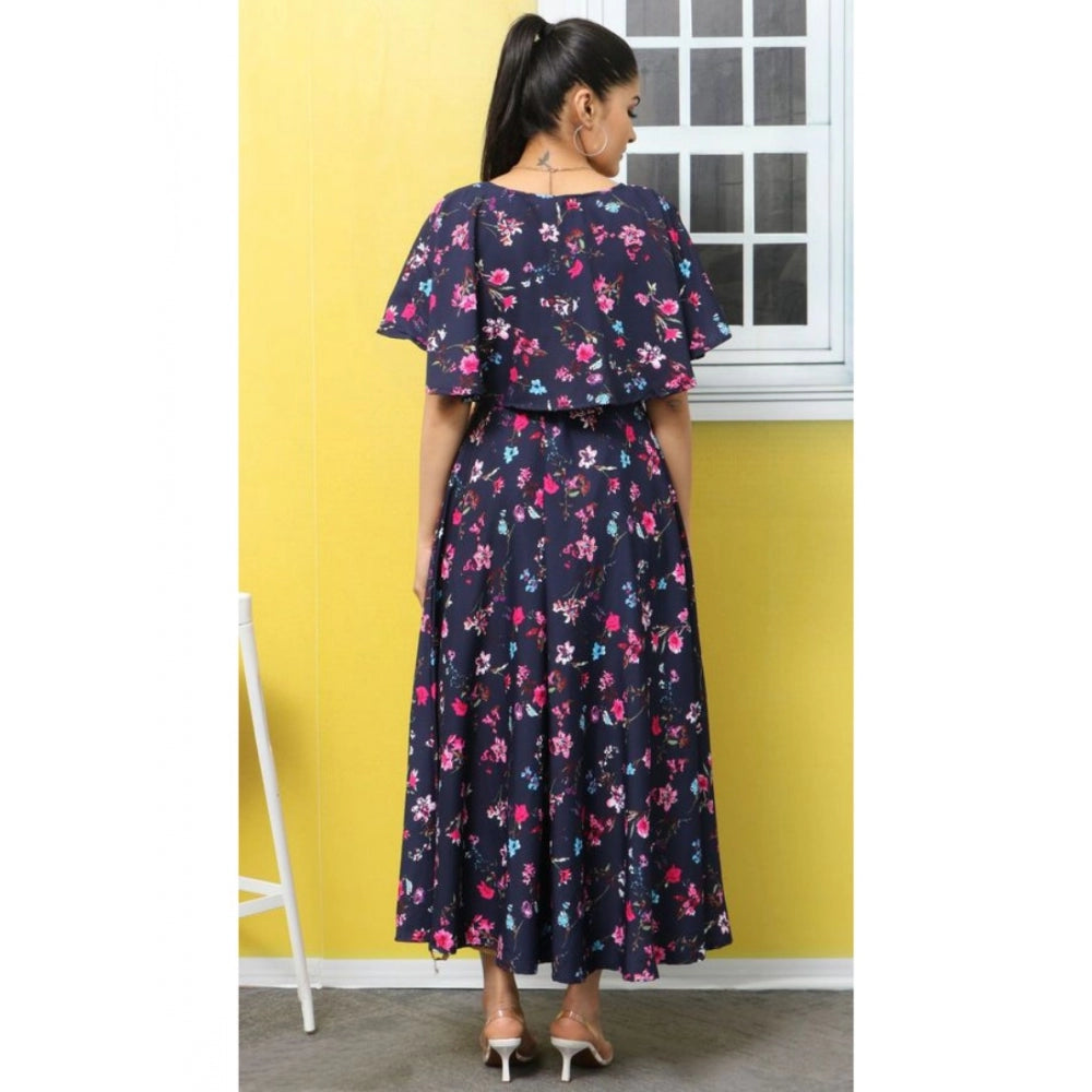 Classy Crepe Floral Half Sleeves Full Length Gown