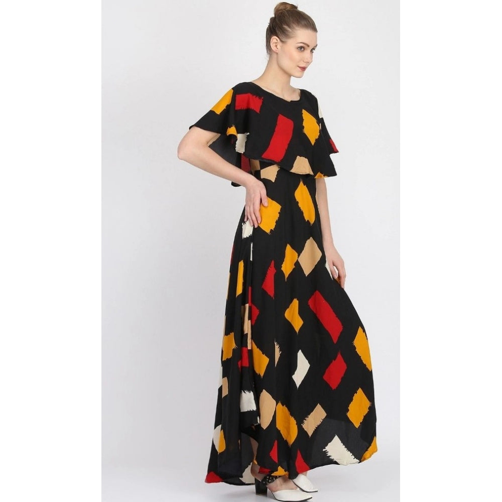 Partywear Crepe Printed Half Sleeves Full Length Gown