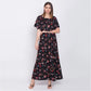 Classy Crepe Floral Half Sleeves Full Length Gown