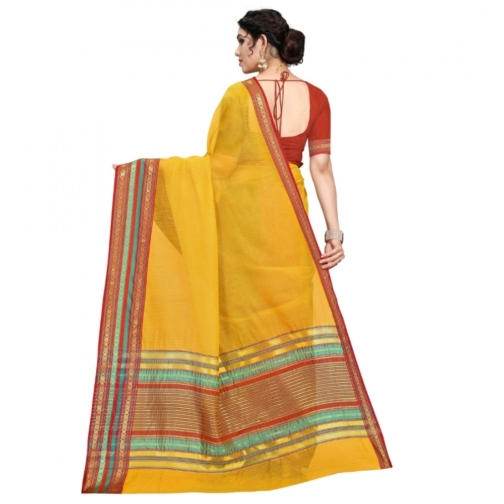Pretty Kota Doria Cotton Bordered Saree With Blouse piece