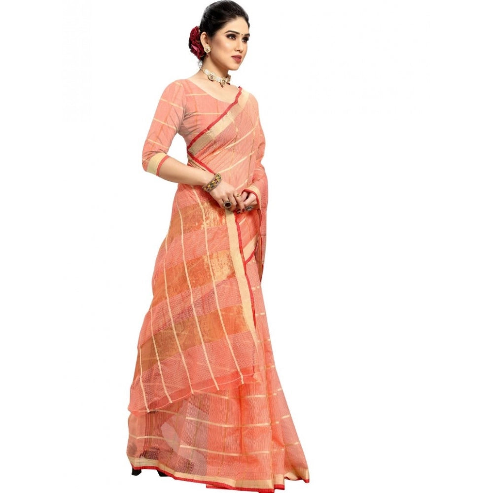Pretty Kota Doria Cotton Checkered Saree With Blouse piece