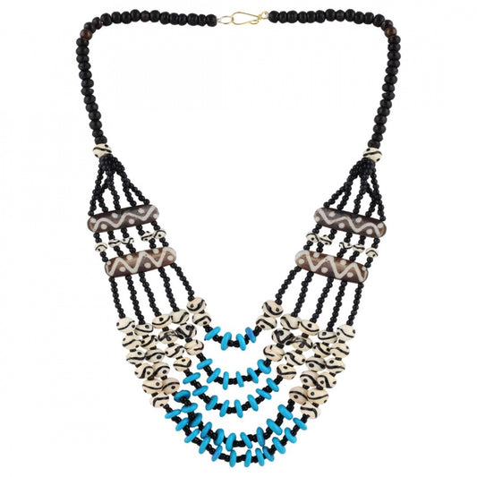 Glamorous Five Layer Designer Bone Beads Tibetan Style Necklace