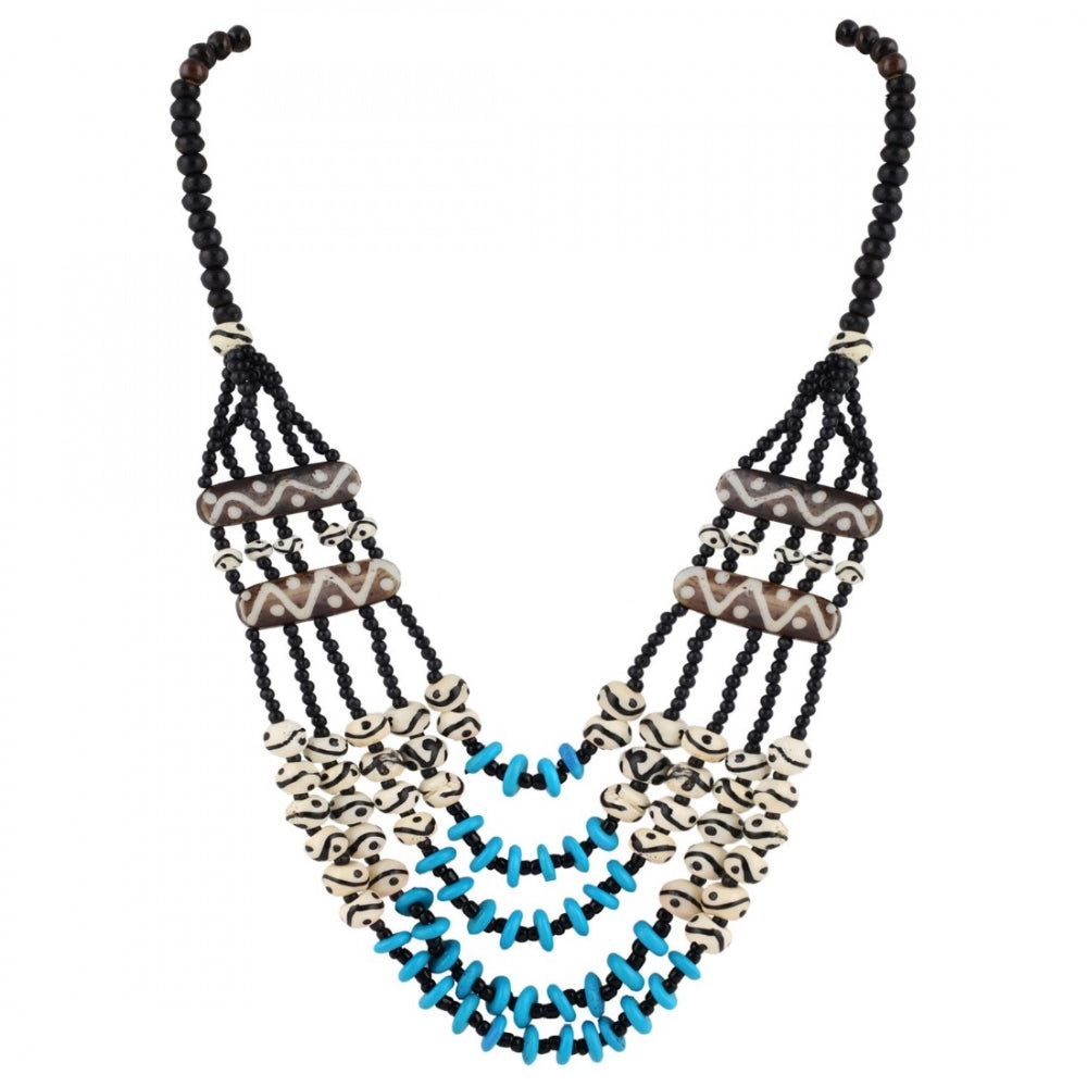 Glamorous Five Layer Designer Bone Beads Tibetan Style Necklace