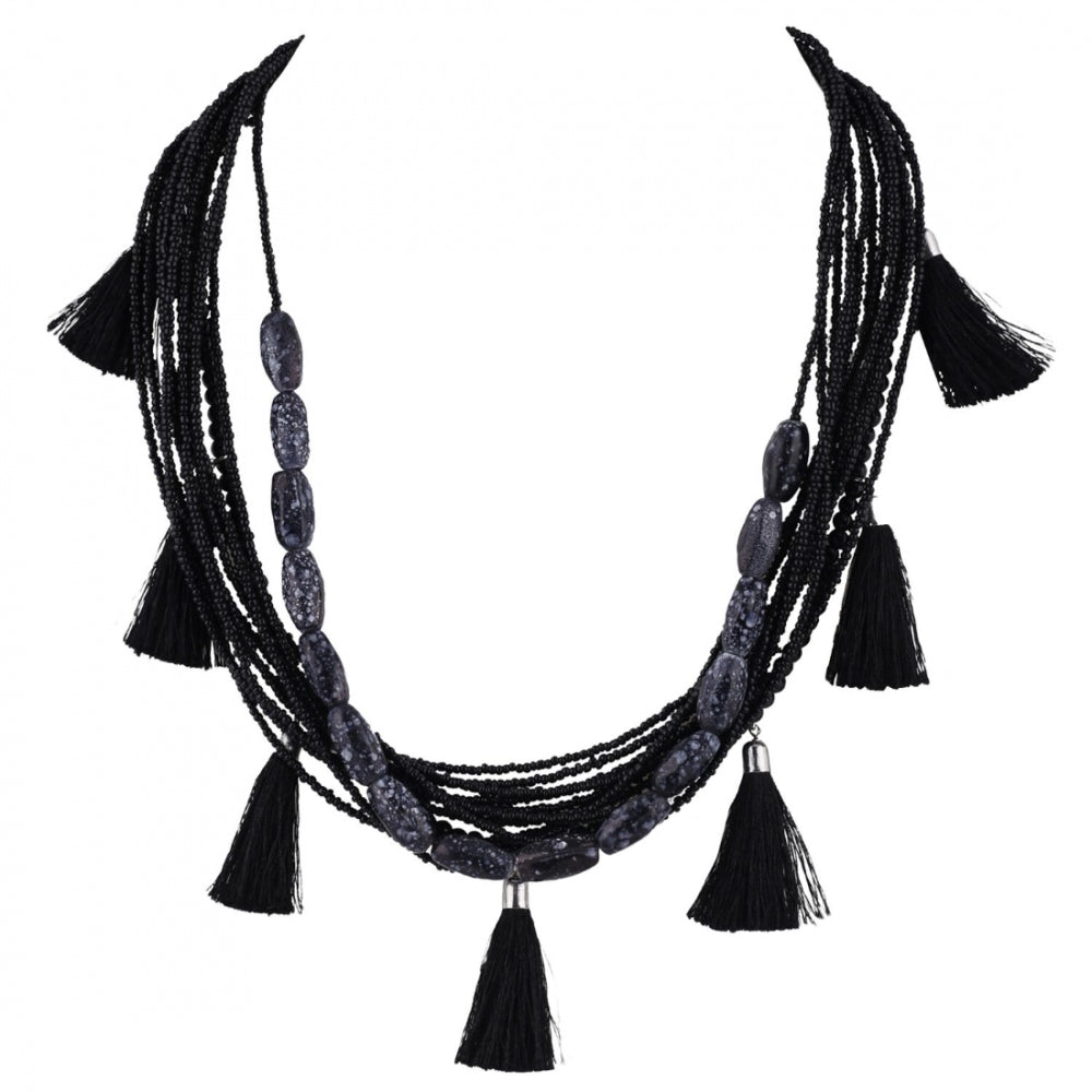 Glamorous Designer Black Tassels Necklace