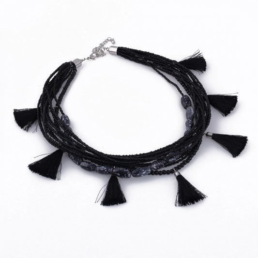 Glamorous Designer Black Tassels Necklace