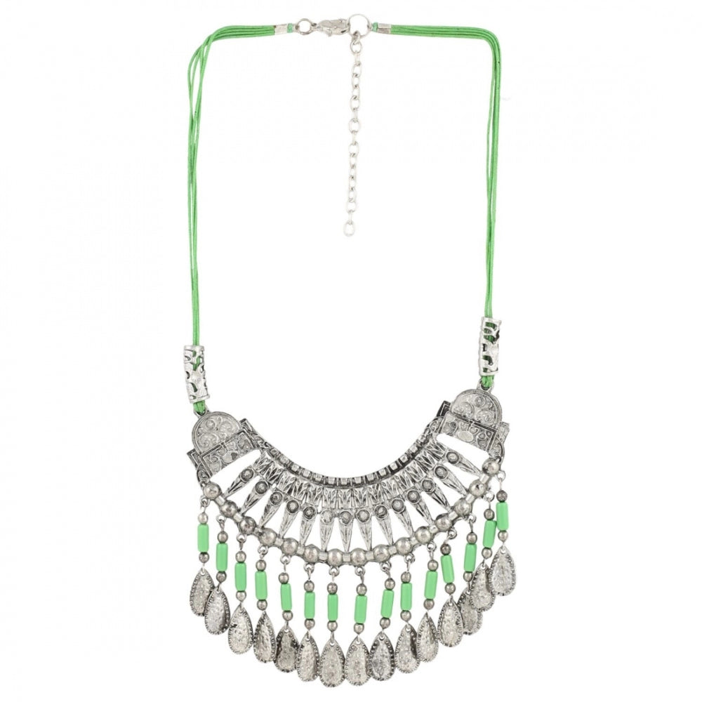 Glamorous Oxidized German Silver Green Beads Necklace