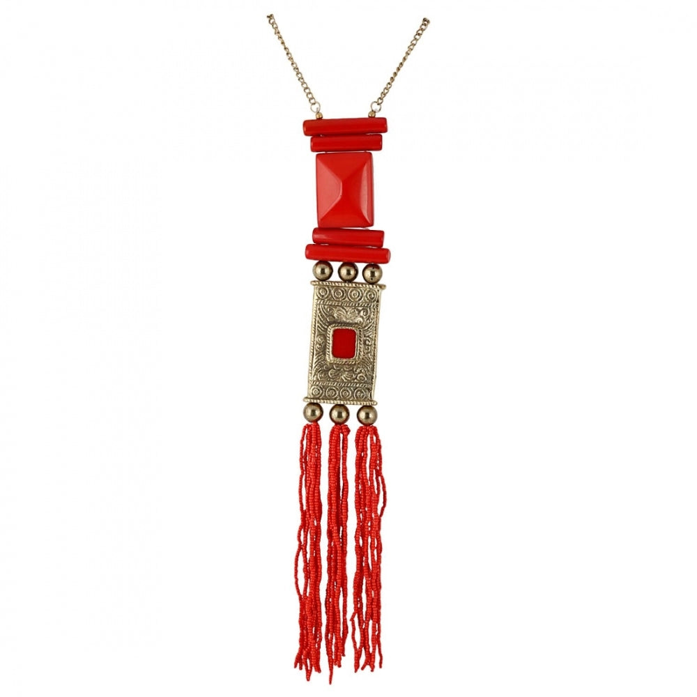 Glamorous Red and Golden Designer Tibetan Style Beads Necklace
