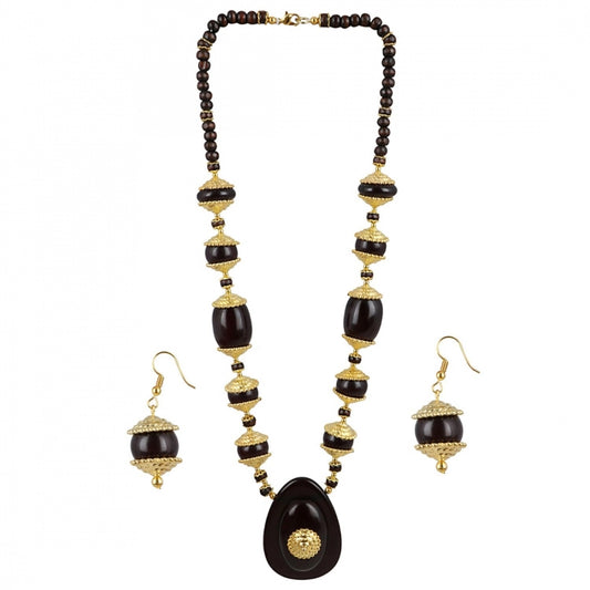 Glamorous Designer Dark Brown and Golden Beads South Style Necklace