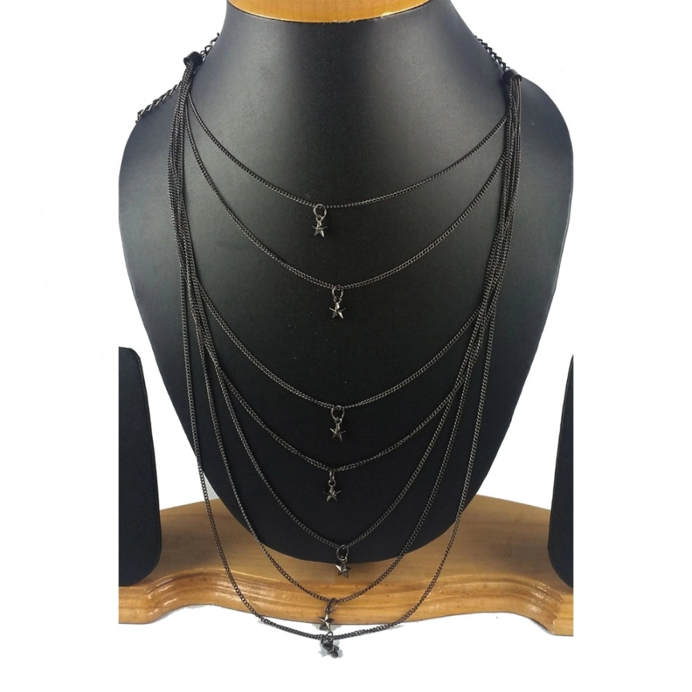 Glamorous Multi Layer Black Oxodized Fashion Necklace
