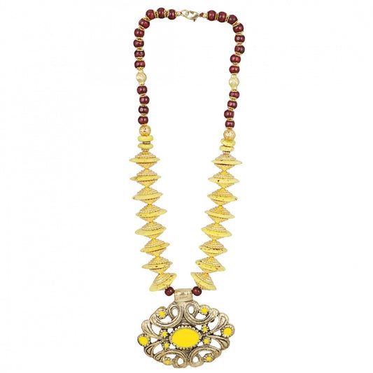 Glamorous Designer Yellow and Golden Beads Necklace