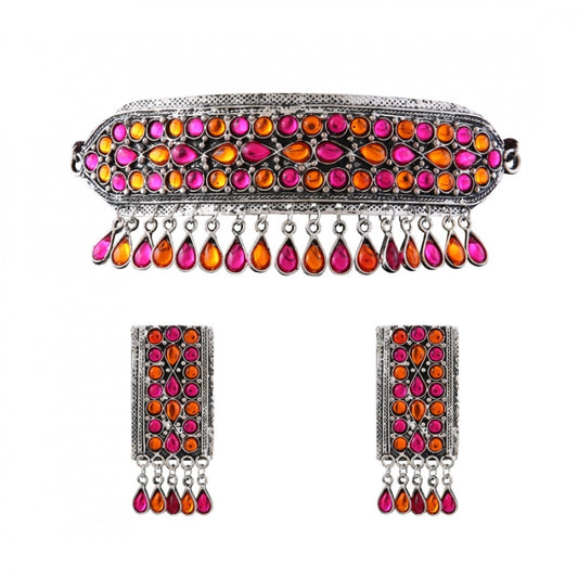 Precious German Oxidised Plated Tribal Afghani Choker Necklace With Earrings Set For Women