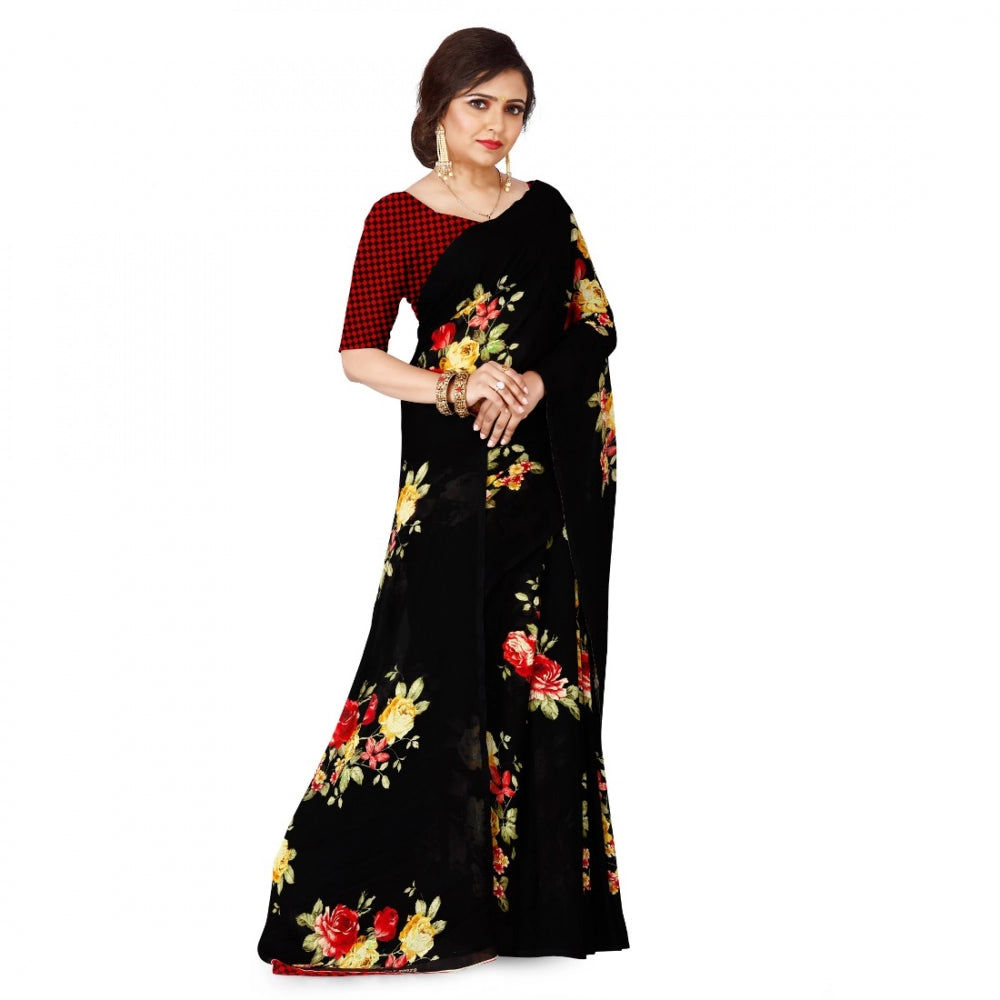 Pretty Faux Georgette Saree with Blouse Piece