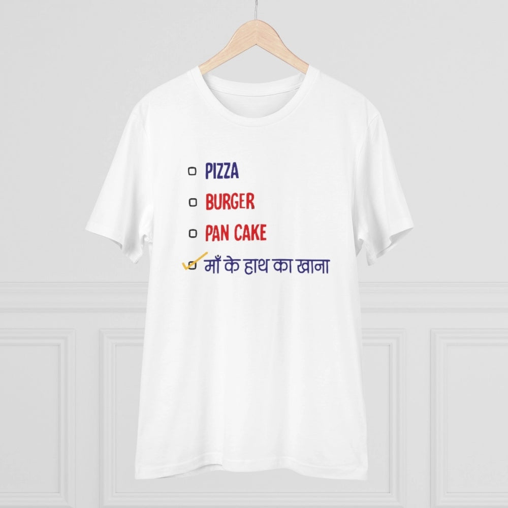 Men's PC Cotton Pizza Burger Pan Cake Maa Ke Hath Ka Khana Printed T Shirt