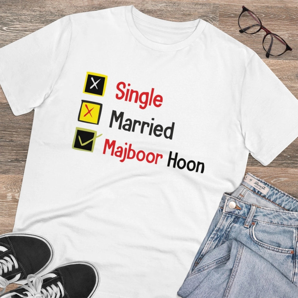 Men's PC Cotton Single Married Majbur Printed T Shirt