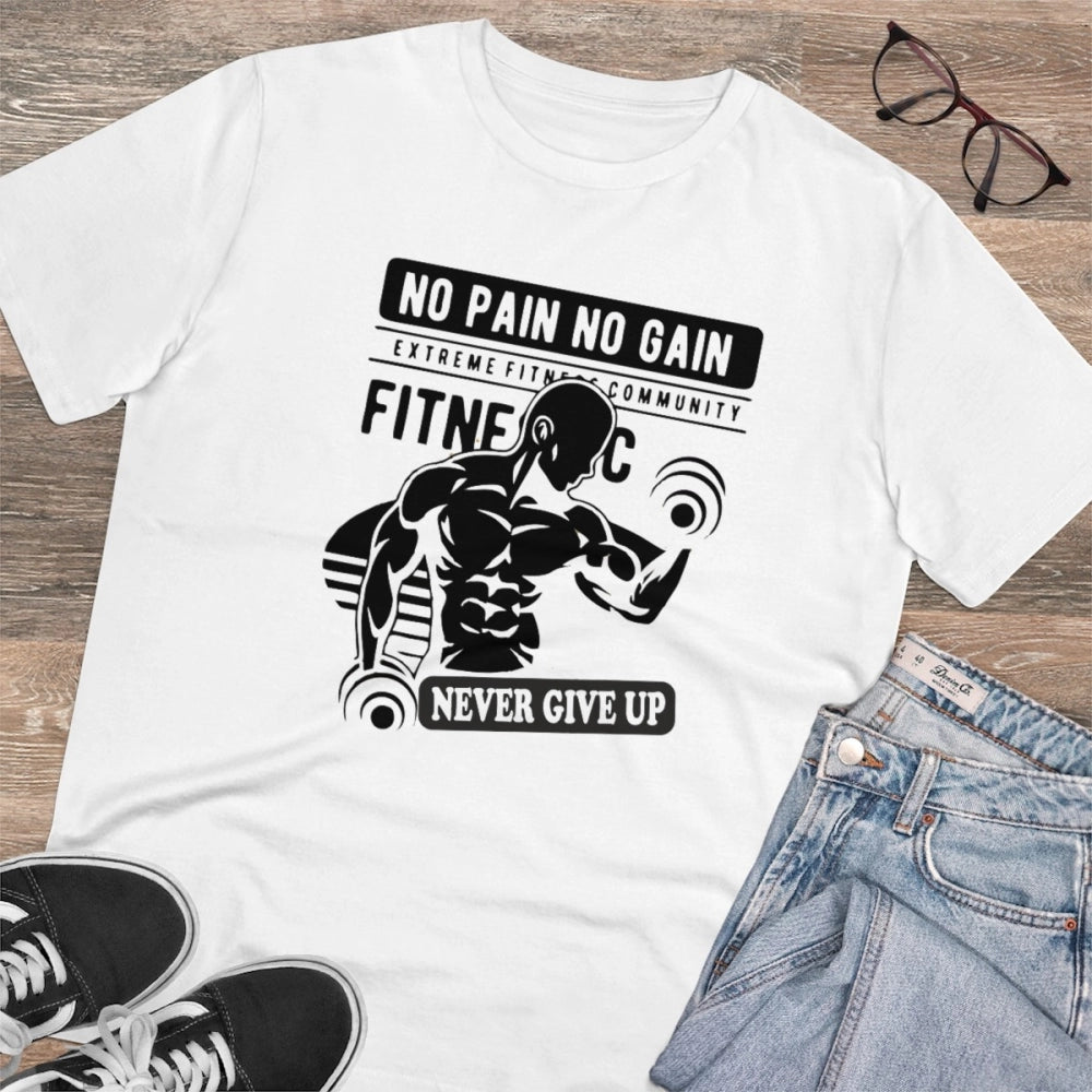 Men's PC Cotton Gym No Pain No Gain Never Give Up Printed T Shirt
