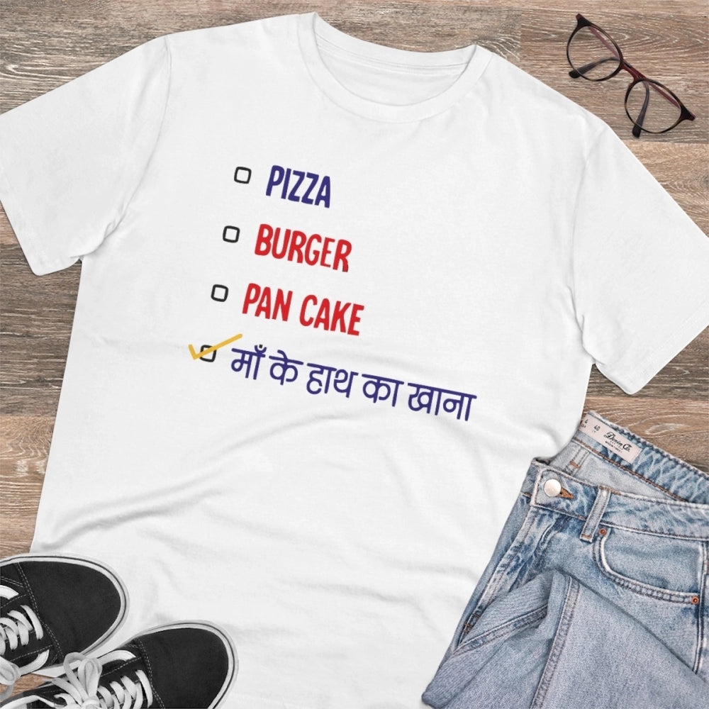 Men's PC Cotton Pizza Burger Pan Cake Maa Ke Hath Ka Khana Printed T Shirt
