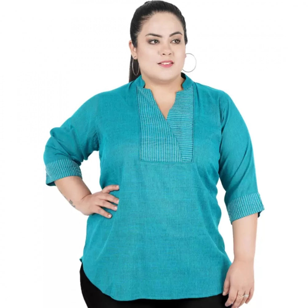 Casual Three Fourth Sleeve Embroidered Light Green Top