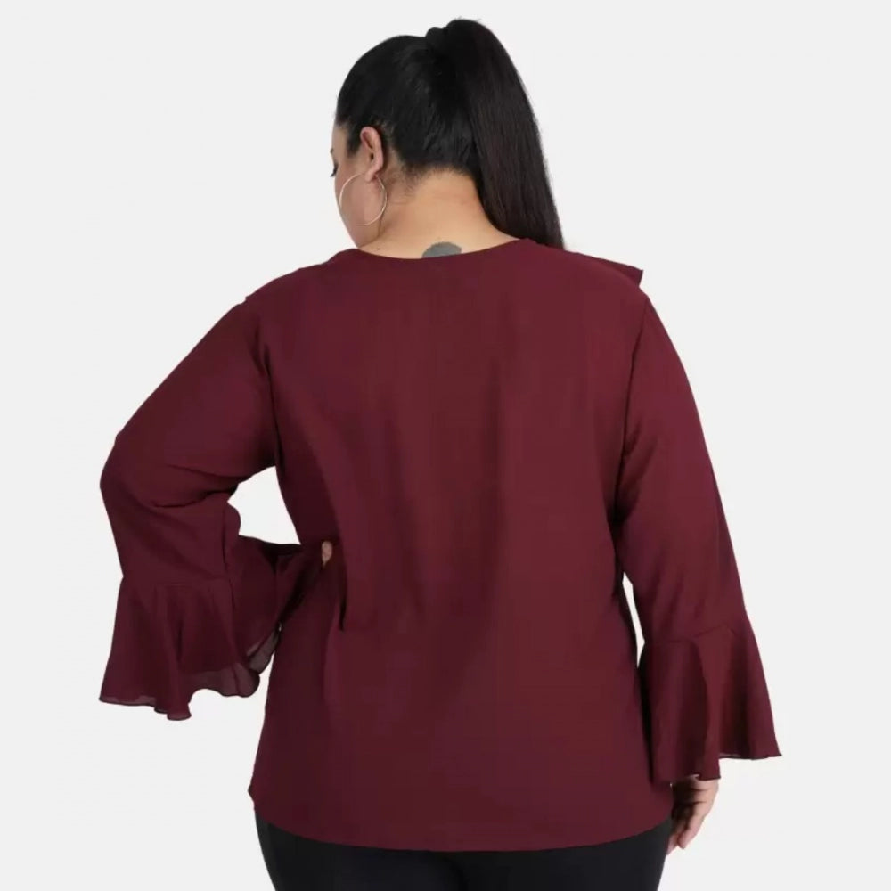 Fashionable Casual Bell Sleeve Solid Maroon Top