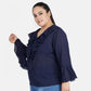 Fashionable Casual Bell Sleeve Solid Blue Top