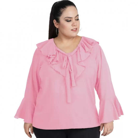 Fashionable Casual Bell Sleeve Solid Pink Top