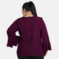 Fashionable Casual Bell Sleeve Solid Purple Top