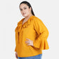Fashionable Casual Bell Sleeve Solid Yellow Top